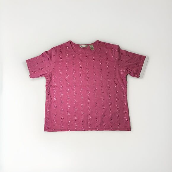 Draper'S & Damon'S Tops - Drapers & Damons Womens XL Pink Embroidered Floral Short Sleeve Top
